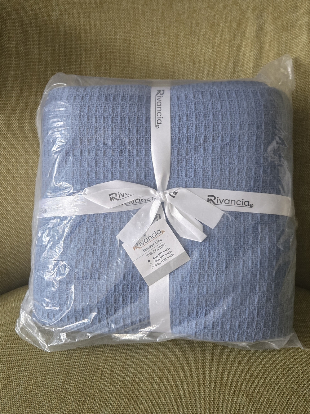 100% Cotton Waffle Blanket BLUE 60" x 90"